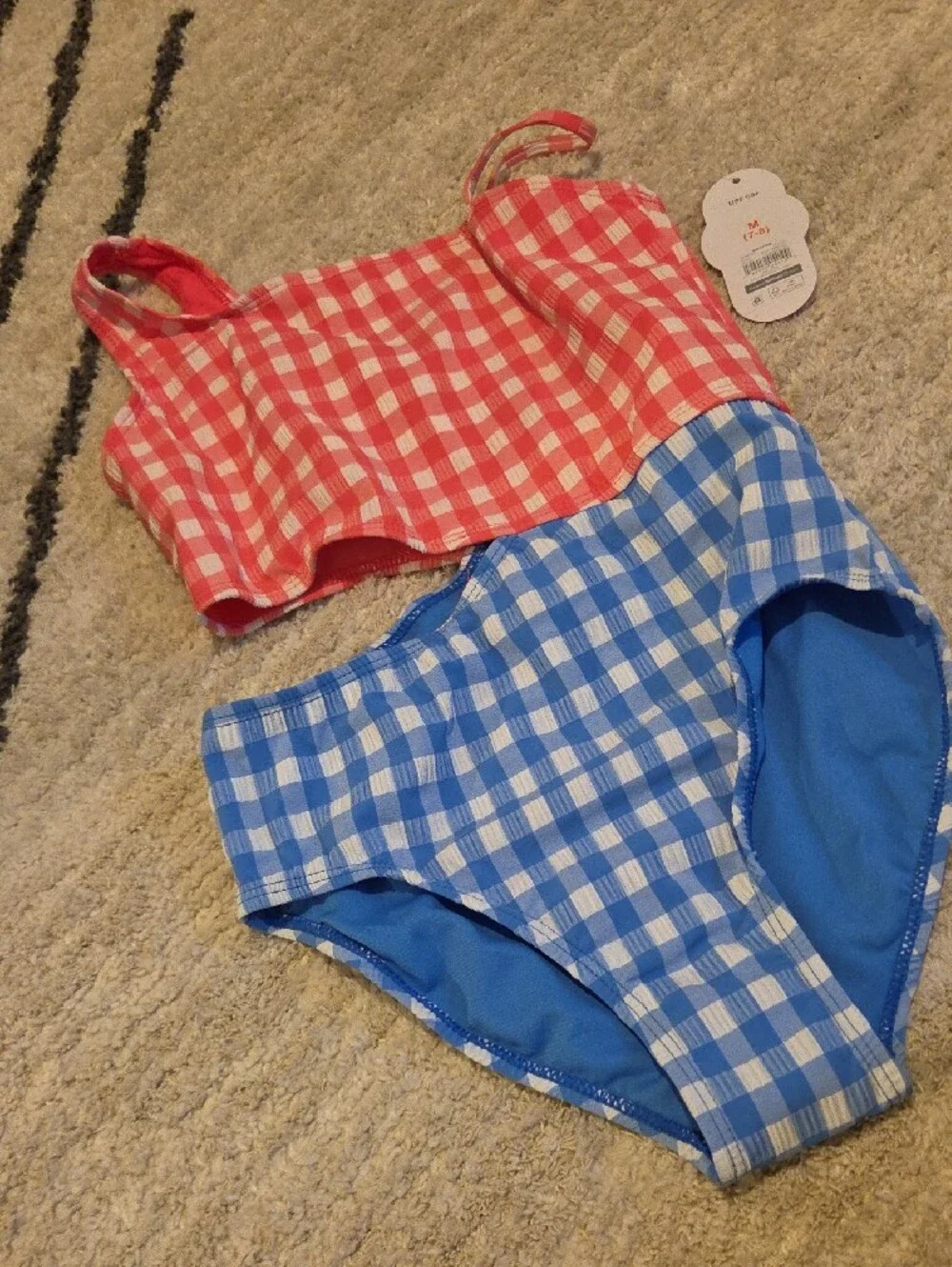 wonder nation Red & Blue Gingham Girls One-Piece Swim Set